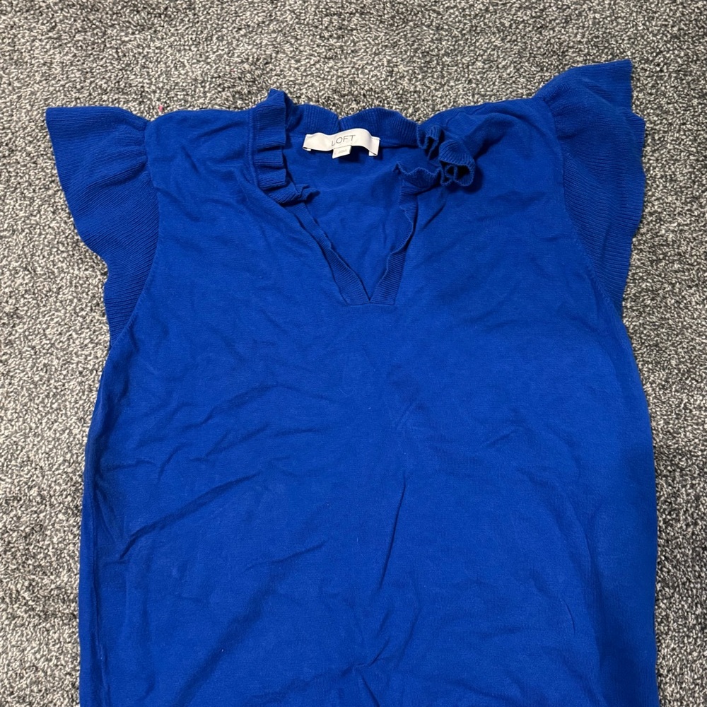 LOFT Royal Blue Flutter Sleeve Blouse